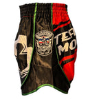 Booster Team Morocco Muay Thai short — close-up van geborduurde Booster patch